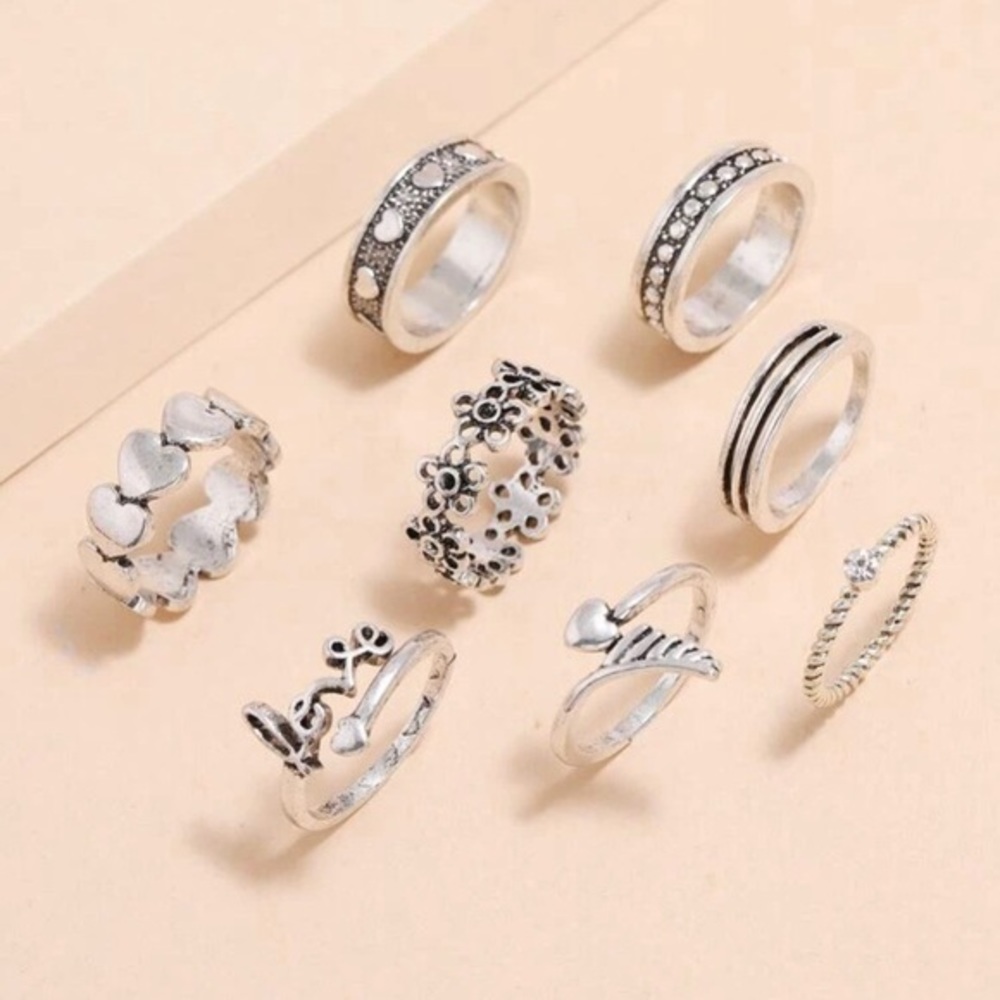 8 Silver Love Rings Set - Picture 4 of 5